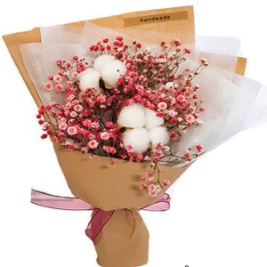 프리저브드 안개꽃&amp; 흰색 목화꽃다발 드라이플라워